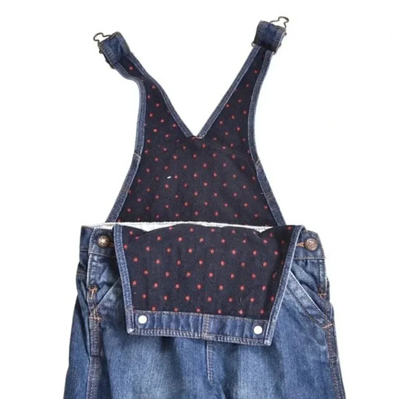 Oshkosh B'Gosh Overalls Girls Denim Red Polka Dot‎ Fleece Lined Bow  Vestbak 18M - Picture 6 of 9